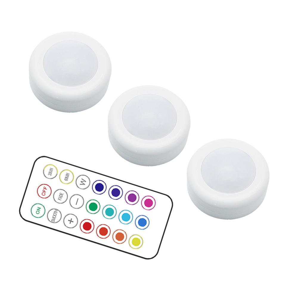 Wireless LED Puck Lights RGBW Battery 13 Color Remote Control Dimmable Cabinet Light For Close Wardrobe Stair Hallway Night Lamp