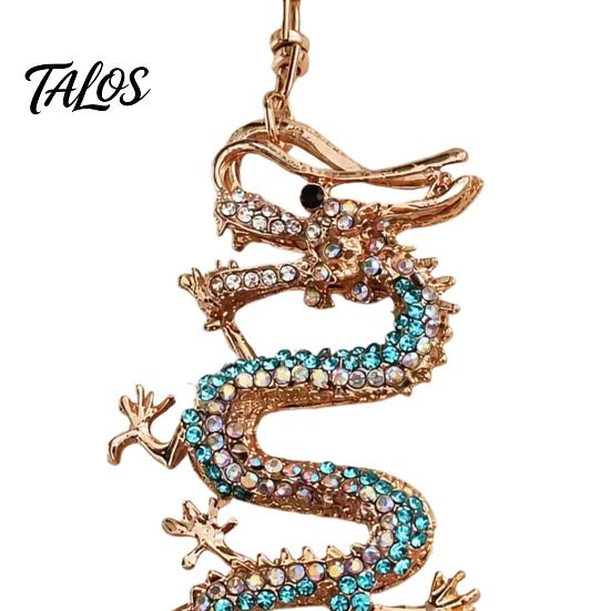 Dragon Key Ring Chinese Keychain with Rhinestone, Golden Plated Alloy Style Handbag Accessories for Men Women, Pendant Handbags Backpacks Decoration