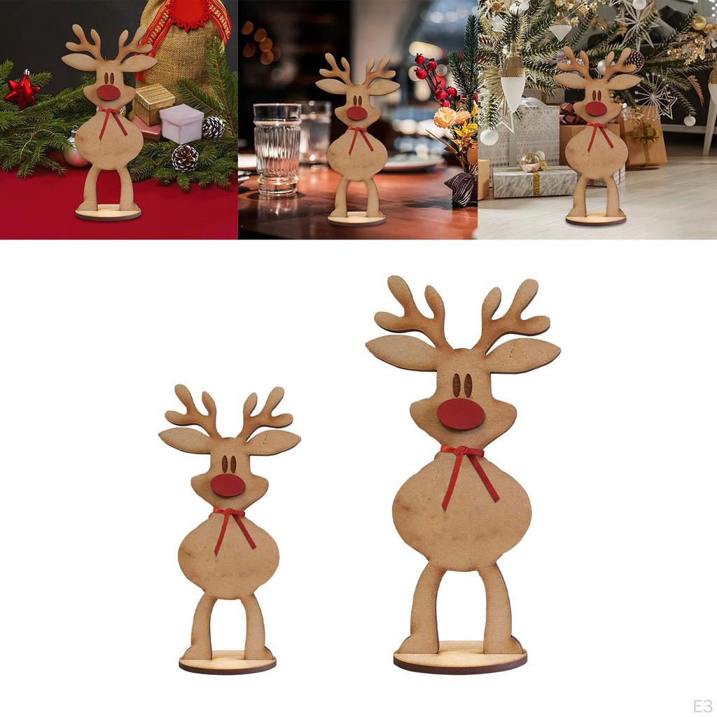 Christmas Reindeer Decor Standing Tabletop Decoration Rustic Wooden