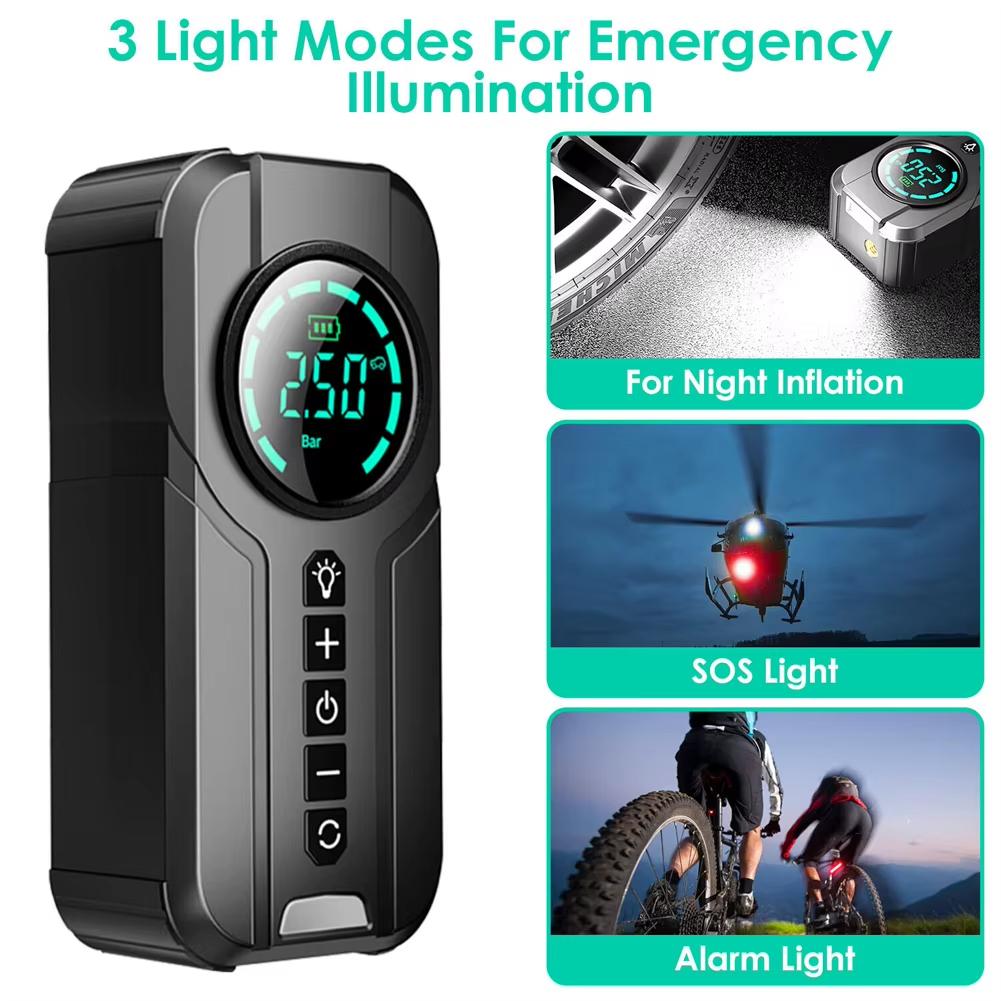 Intelligent 4-in-1 Car Emergency Starter Air Pump Mobile Power Lighting Portable Outdoor Emergency Portable Air Compressor Car Tire Inflator