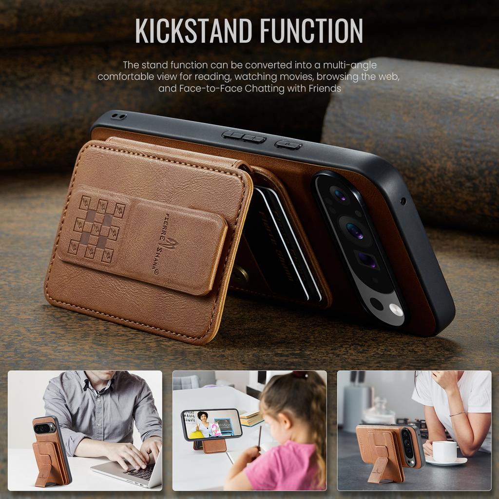 2 in 1 Detachable Cards Solt Wallet Leather Case for Google Pixel 9 Pro XL 8 8A 7 7A Vertical Bag Invisible Bracket RFID Cover