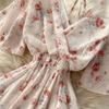Ladies Beach Vacation Dress Summer Sexy V-Neck Waist Long Chiffon Floral Beach Dresses