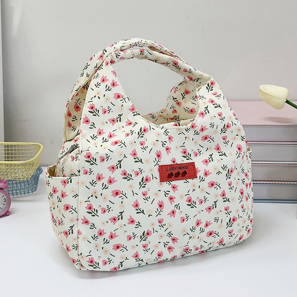Lunchtasche für Frauen Männer Niedliche Blumen-Lunch-Tragetasche Wiederverwendbare Lunchbox Reißverschluss-Lunchbehälter für Zuhause Schule Büro Outdoor-Gebrauch
