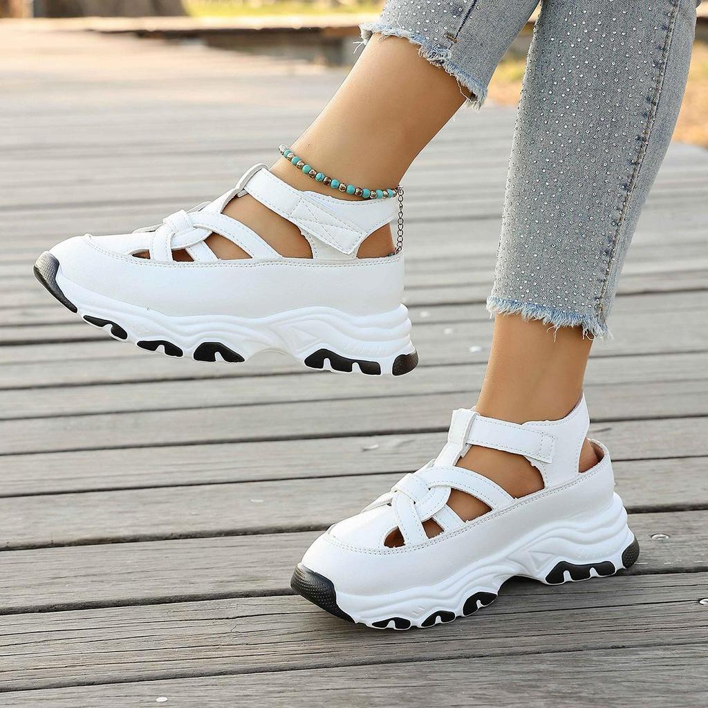 Women's 2026 Cross Hollow Platform Wedge Sandals - Large Size, Comfortable, Thick Sole, Roman Style