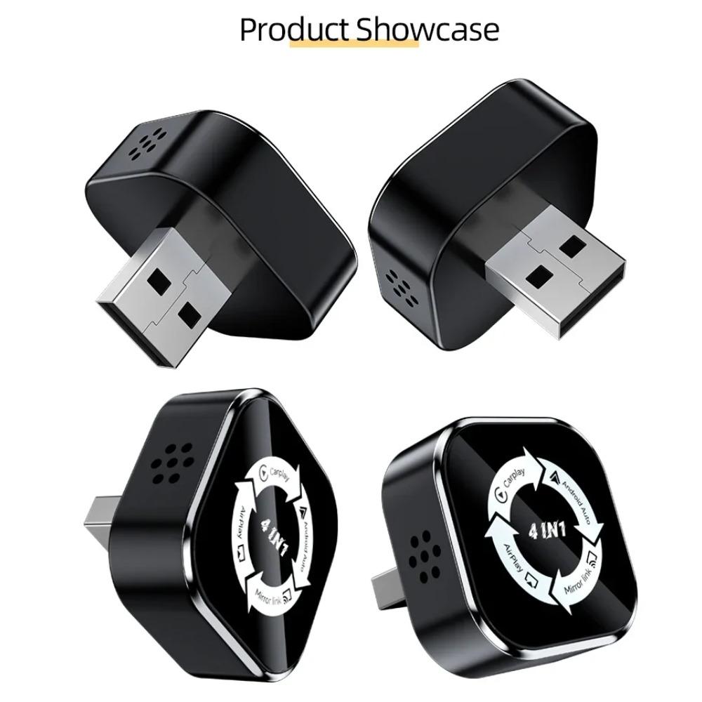 4-in-1 Bluetooth Wireless Carplay Adapter Android Auto Connect Airplay Mirror Link Screen Plug and Play for Apple and Android