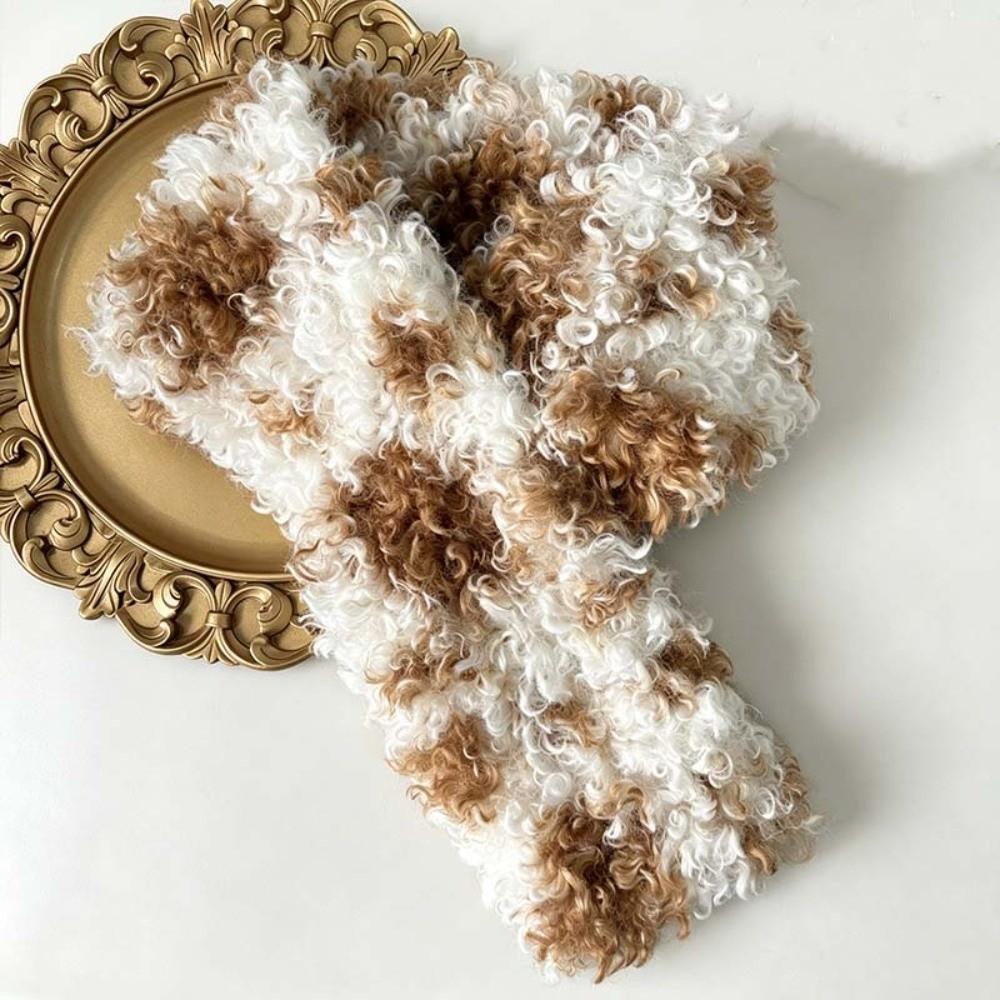 Thick Plush Faux Shearling Scarf Spotted Pattern Curly Fleece Collar Outdoor Shopping