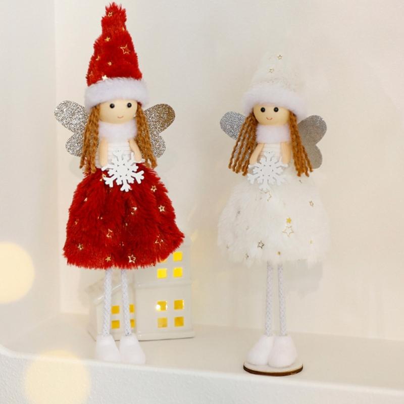 Christmas Snowflake Angelic Girl Dolls Standing Figurine Soft Toy for Tabletop Holiday Decoration Collectible Ornament