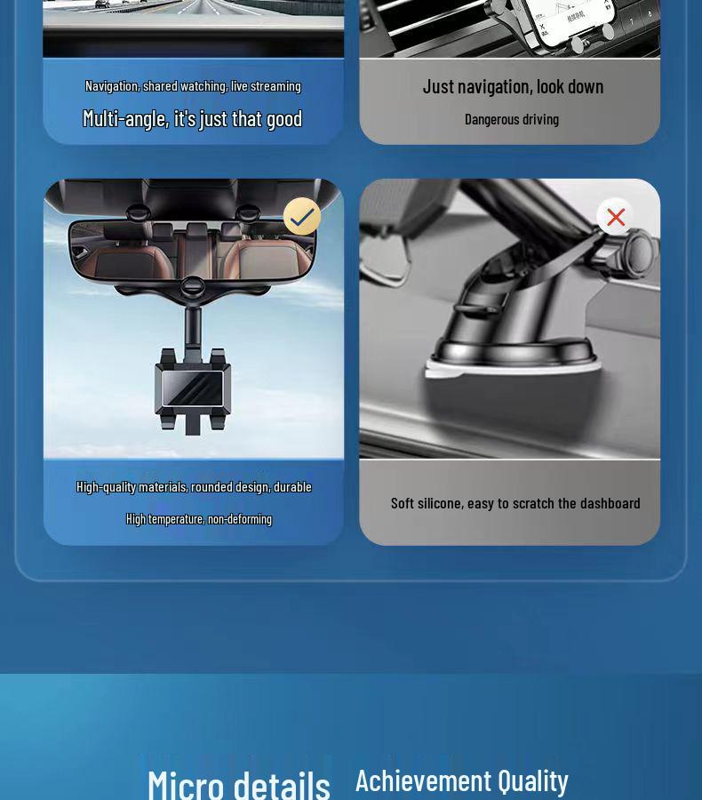 360° Rotating Multi-Functional Rearview Mirror Car Phone Holder