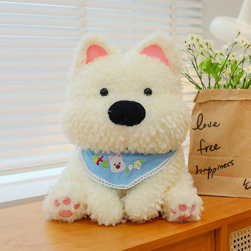 Cute Sitting Posture West Highland Puppy Plush Toy Doll Bib Dog Rag Doll Birthday Gift for Boyfriend and Girlfriend