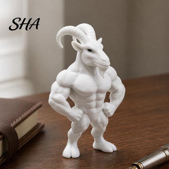 Dekoration für Erzählräume 3D-gedruckte muskulöse Ziegenfigur, Tierfigur Schreibtisch für Nischenkunst Sammlerstück Heim Büro Regal, Lustiges Geschenk für Fitnessstudio-Besucher Liebhaber