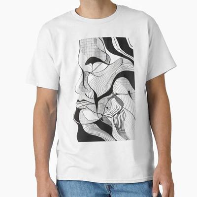 Black and White Line Art Designed Sold by Guesso Vintage Washed Comfortable Unisex Graphic Streetwear Homme Fashion Versatile