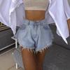 2026 Verano Nuevos Pantalones Vaqueros Casuales Elásticos en la Cintura con Borde Deshilachado, Pantalones Cortos de Mezclilla de Corte A