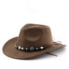 Solid color suede fedora hat, ethnic style belt, western cowboy hat, curled brim retro equestrian hat, wool felt hat
