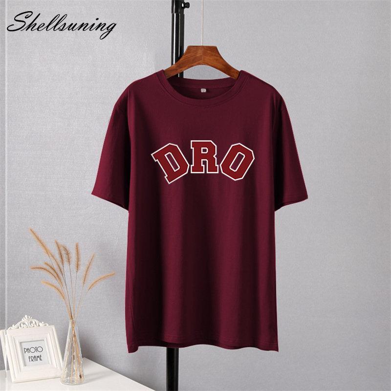 Shellsuning T-shirt da Donna con Stampa Grafica Semplice con Lettere, Estate, Cotone, Maniche Corte, Magliette Casual con Scollo a O, Top Trendy Streetwear