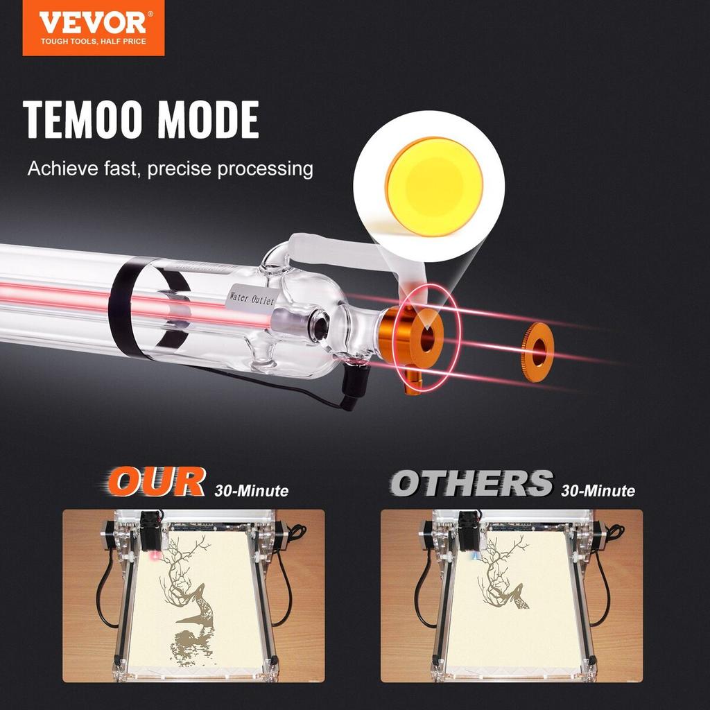 60W CO2 Laser Tube 49.2 In / 1250 Mm Borosilicate Glass Laser Cutter Tube