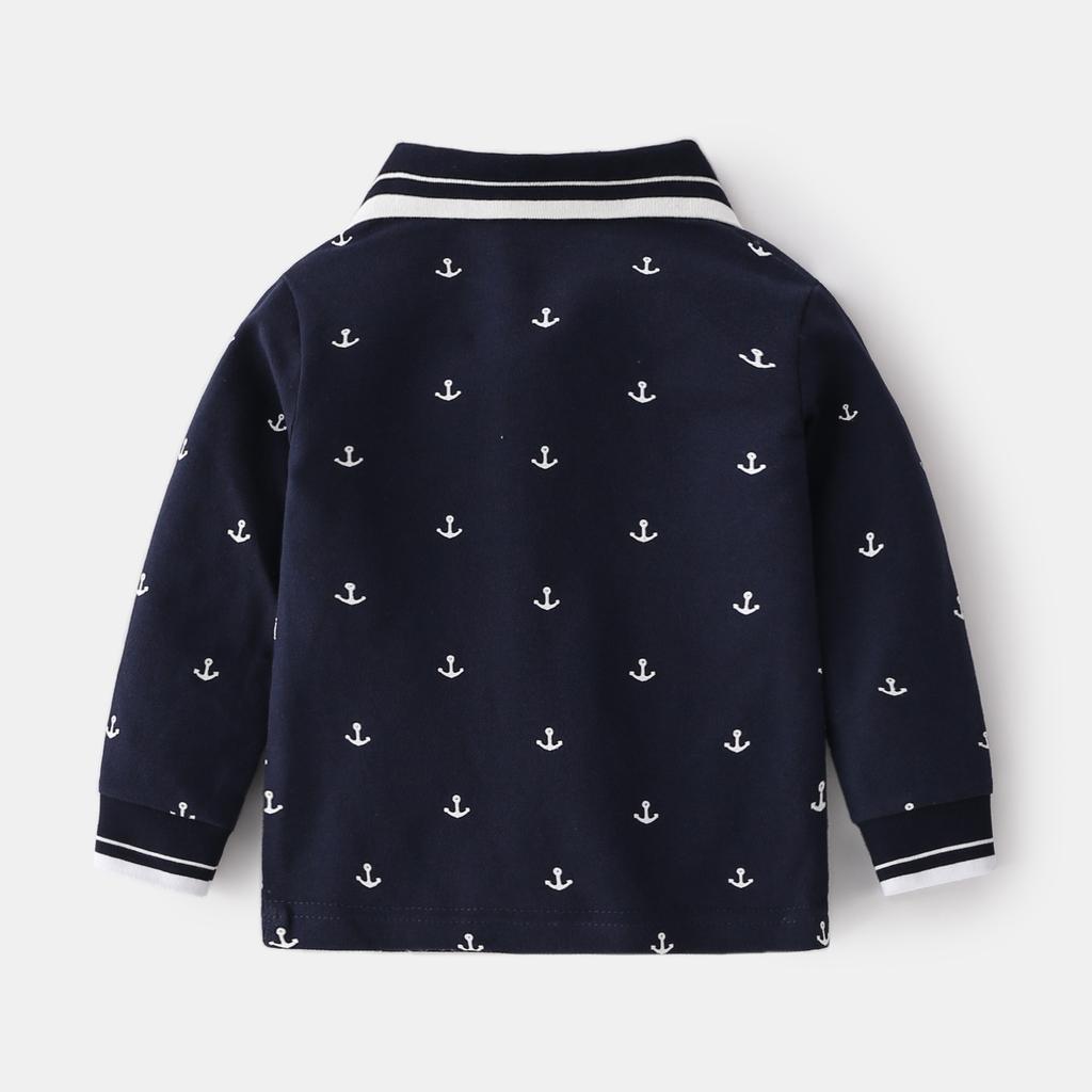 Boys Sailor Style Shirt Long Sleeve Navy White Collared Casual School Top for Kids