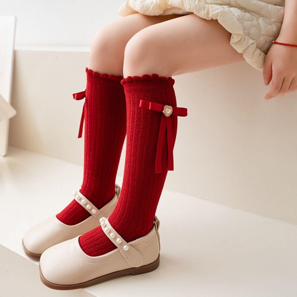 Cotton Children's Bow Stockings Princess Christmas Middle Tube Socks New Year Knee Socks  Kids