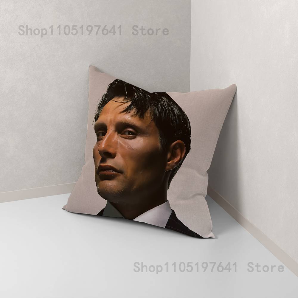 Mads Mikkelsen H-Hannibal Face Pillow Case Cartoon Anime peripheralsBedroom Sofa Decorative Cushion Cover Soft Cushion Cover