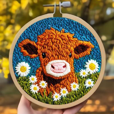 DIY sada děrovací vyšívání Highland Cow Punch Needle Kit Punch Needle Starter Craft Set pro dospělé a děti Festivalový dárek