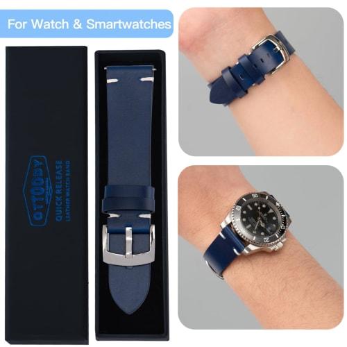 OTTOODY Watch Strap, 18mm, 20mm, 21mm, 22mm, Classic Vintage Leather Watch Strap, Quick Release, No Tools Required, Replacement Strap for Men and Wome