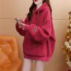 Fleece thickened hooded sweater for women, loose design lamb wool coat in autumn and winter
