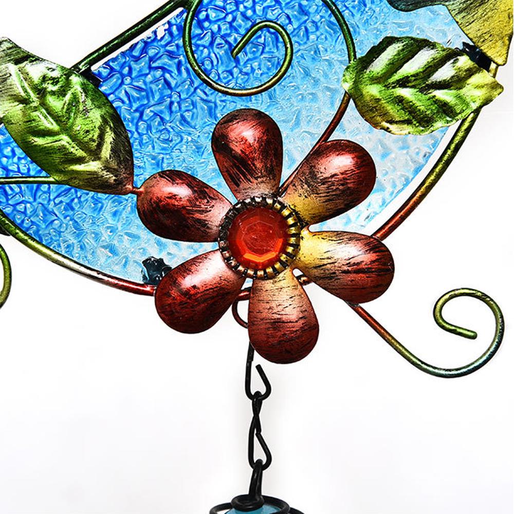 Rustic Bird Wind Chime Iron Wall Decor Metal Glass Painted Bell Hanging Ornament 37x20cm