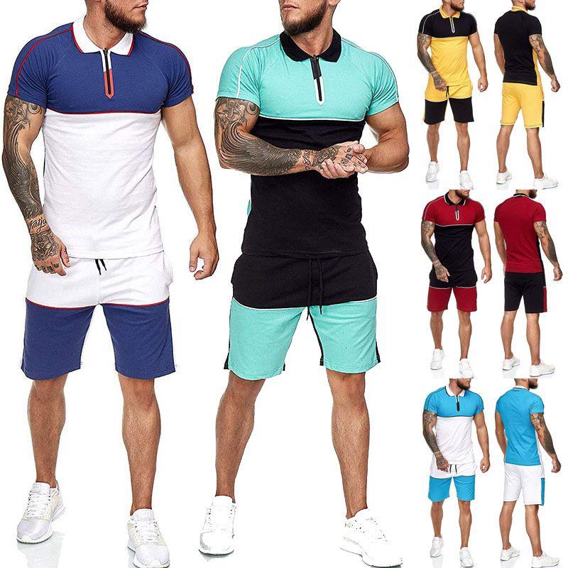Summer 2pcs Mens Tracksuit Sport Suit T Shirt Tops  Shorts Pants Set Outfit