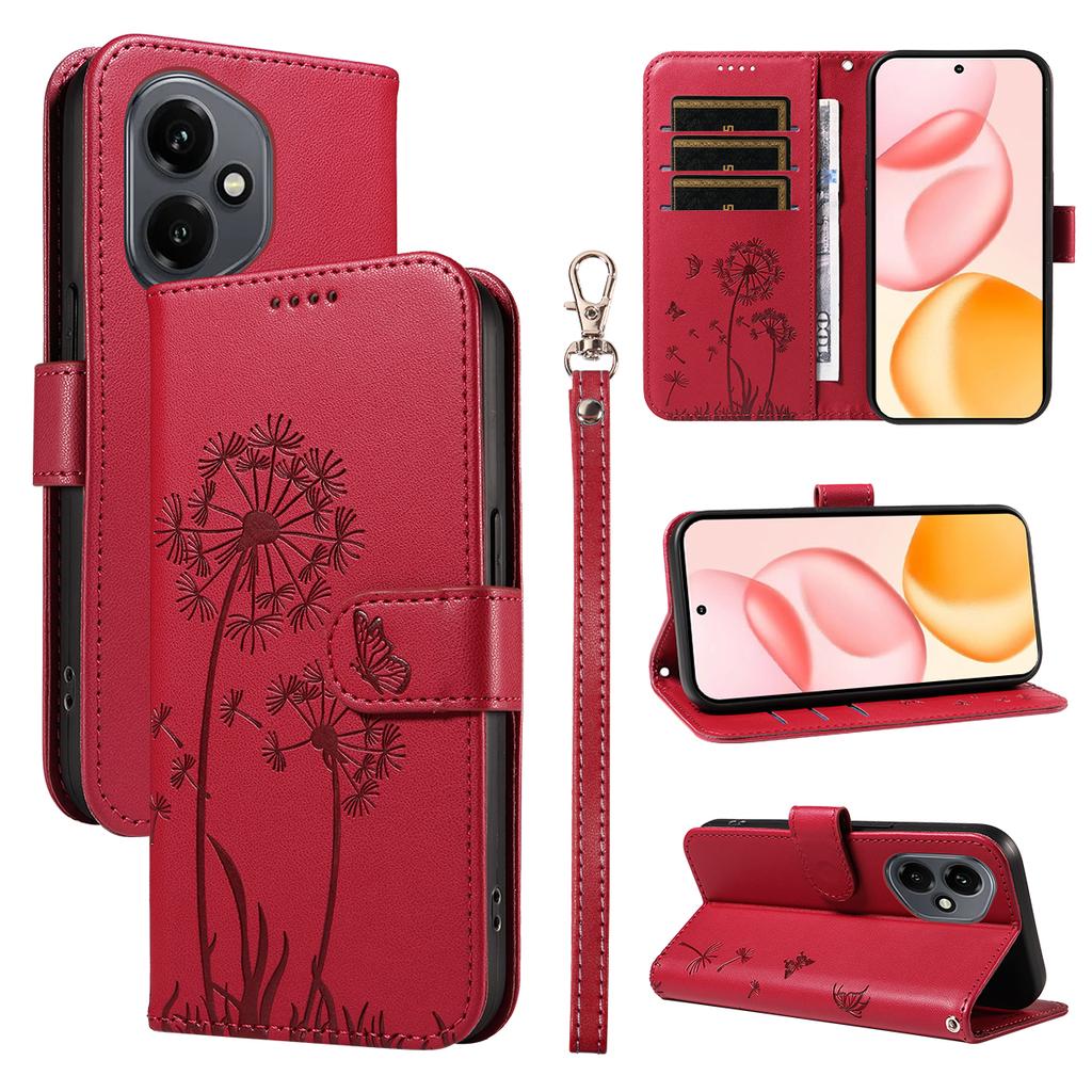 For Honor 400 5G (Global) Leather Wallet Case with Strap Dandelion Imprint Phone Stand Cover