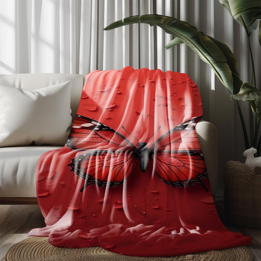 Red Butterfly Pattern Microfiber Flannel Cover Blanket Bedroom Living Room Sofa Soft And Comfortable Home Decoration