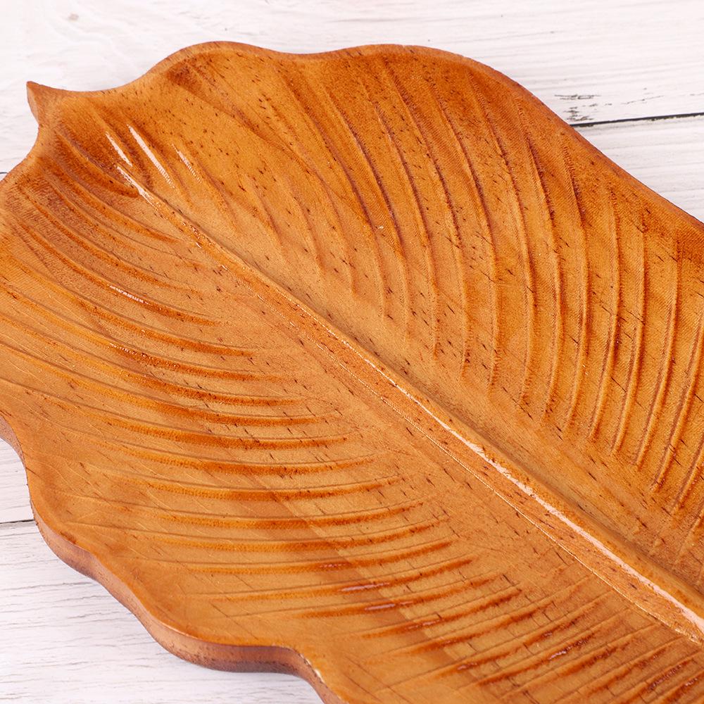 Pine Leaf Shaped Wooden Snack Plate - Fun Fruit Bowl for Home, Solid Wood Dried Fruit Plate