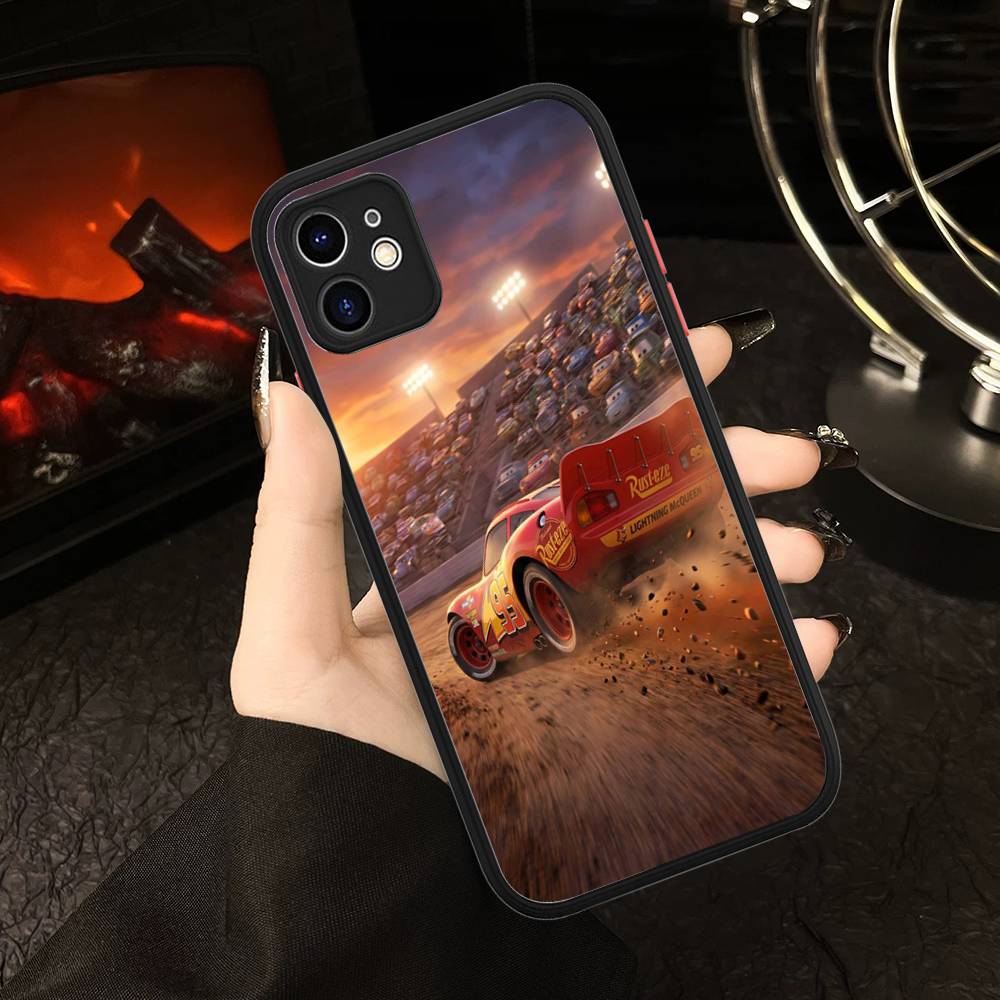Cartoon Car L-Lightning M-McQueen For IPhone 16 15 14 Plus 13 12 11 Pro Max X XS MAX Translucent Matte Shockproof Cover