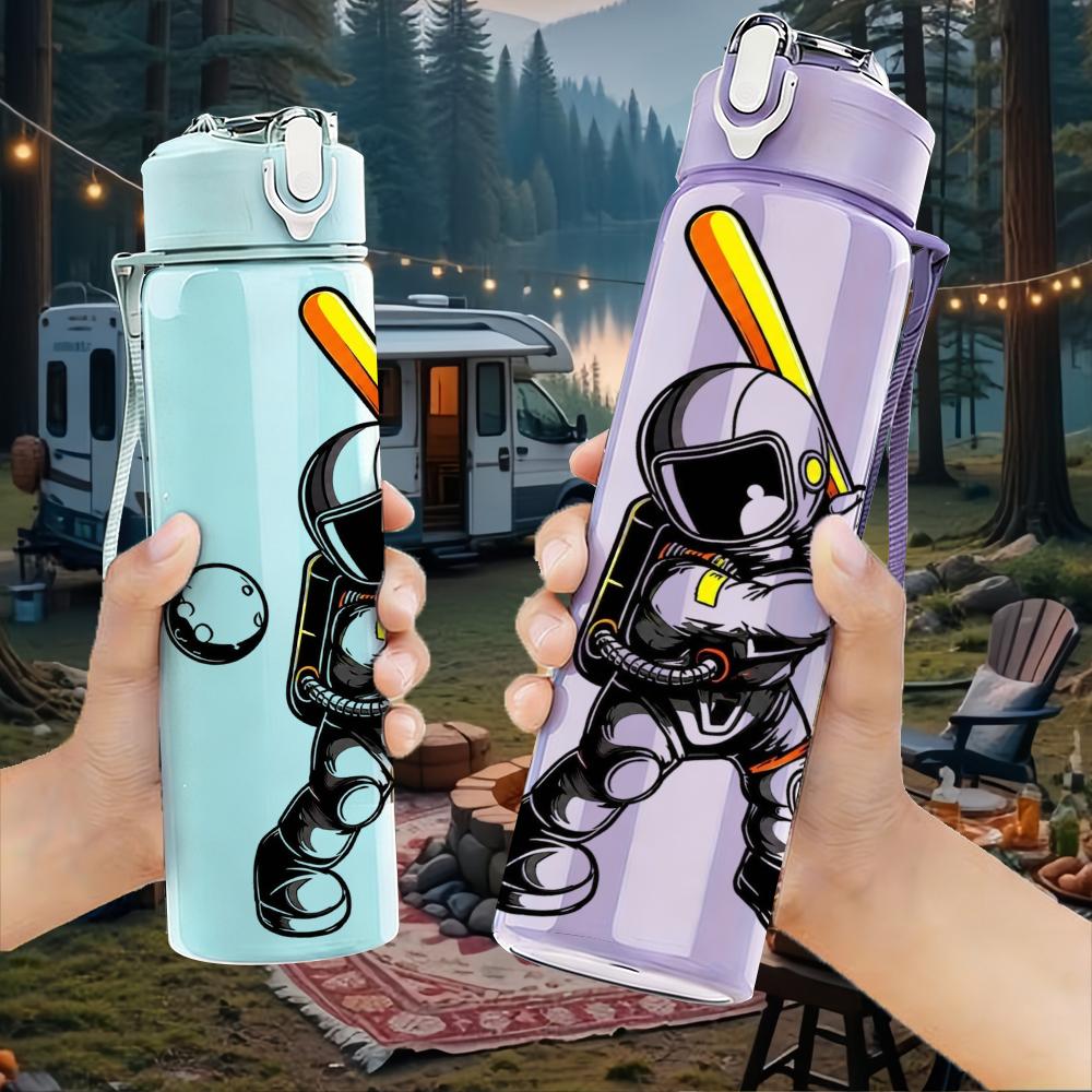 1PC Astronaut Baseball Batter Figure 750ml Color Plastic Water Bottle Leakproof Flip Straw Lid For Sports Office Home Use