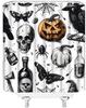 Gothic Skull Pumpkin Shower Curtain Halloween Spider Crow Butterfly Scary Magic Potion Black and White Festival Decorate