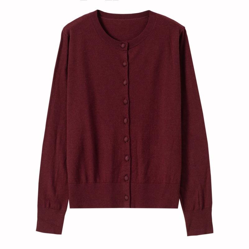 Autumn and Winter Casual Minimalist Style High-end All-wool Knitted Cardigan Women's Versatile Solid Color Thin Wool Sweater
