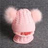 Children Beanie Pompom Neck Knitted Warm Hat Winter Scarf Set