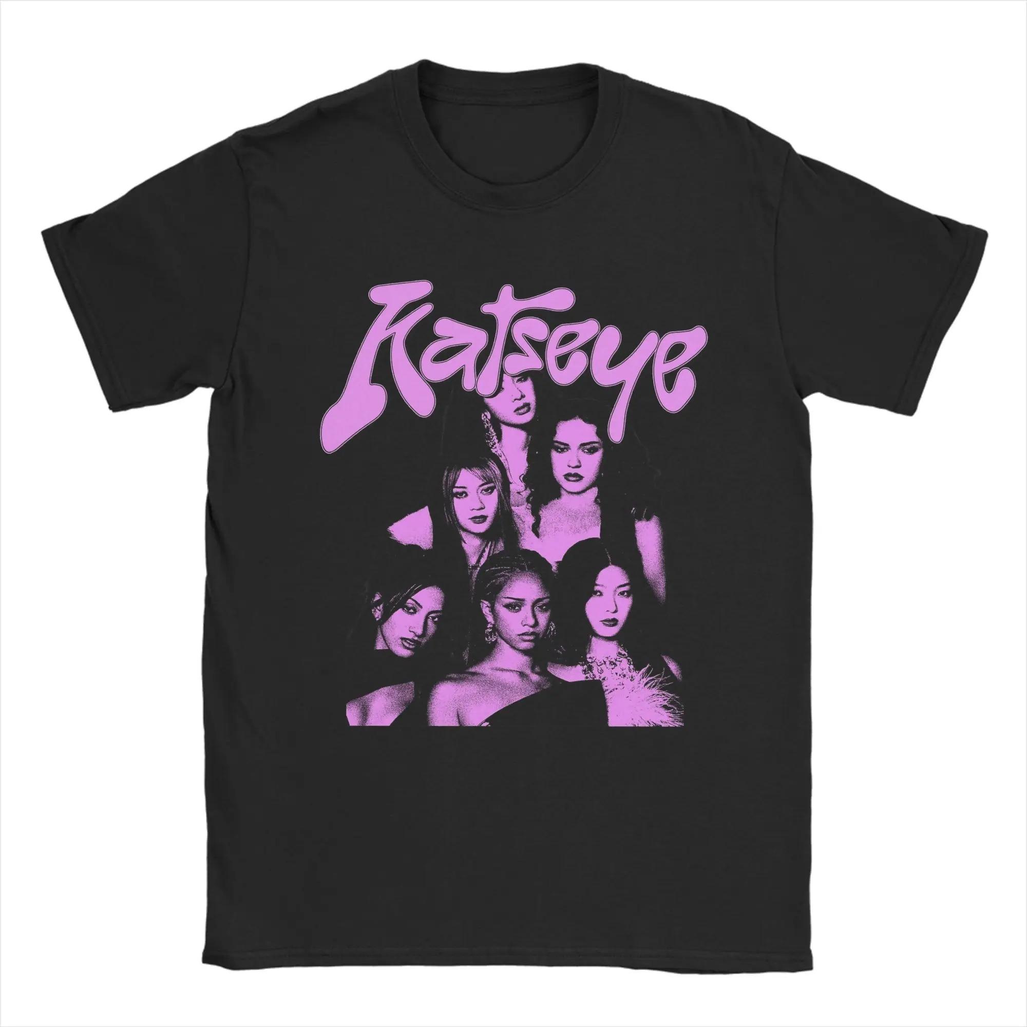 K-pop женская группа KATSEYE Розовый ретро-шрифт и принт с участницами | Унисекс хлопковая повседневная футболка с коротким рукавом Винтажная уличная одежда 4XL