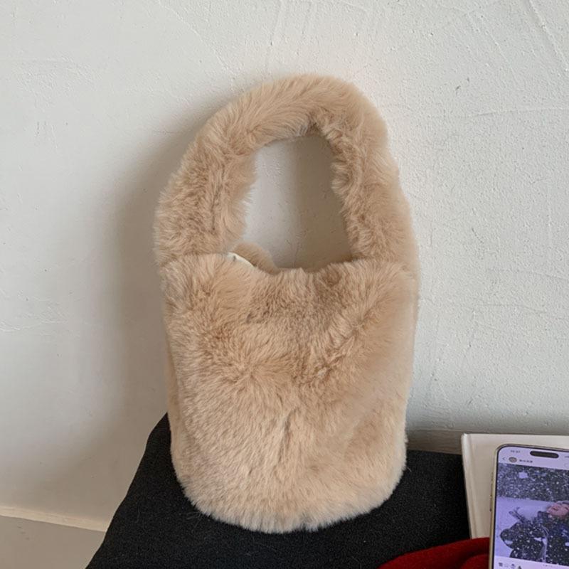 Plush Bag Women's Autumn and Winter Leisure Niche Plush Hand Bag Bucket Bag
