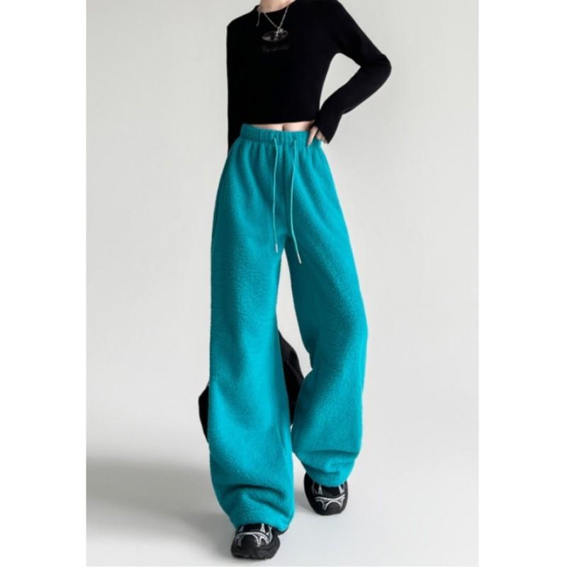 Women's Winter Double-Sided Fleece Wide-Leg Pants High-Waist Loose Straight-Leg Warm Casual Pants
