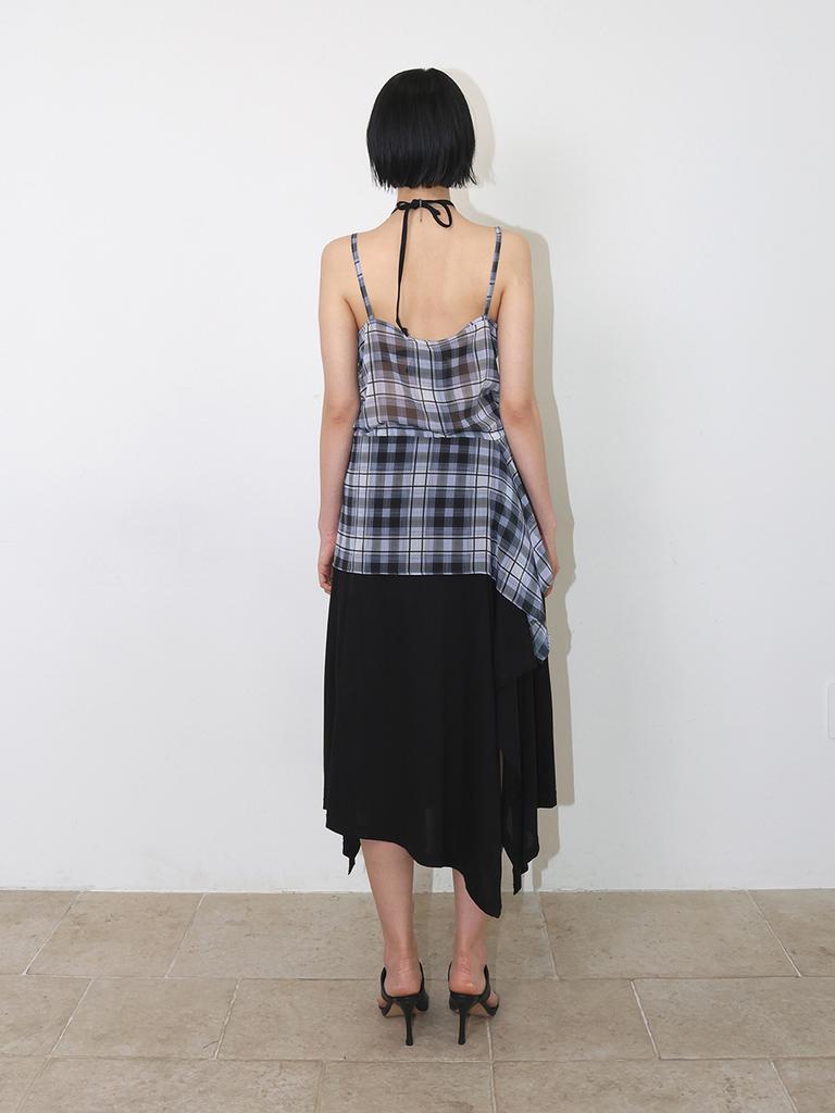 MEENDERI Sheer Asymmetric Check Bustier - Black