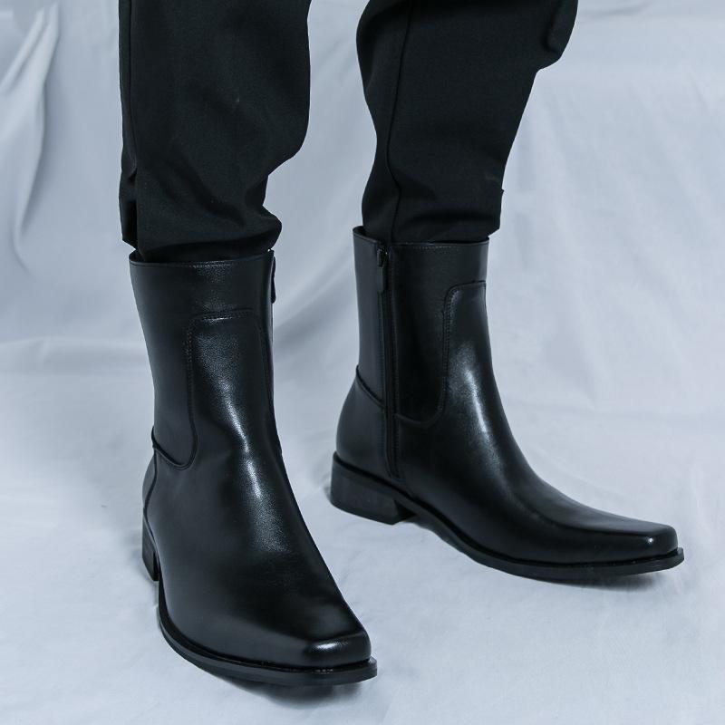 

Кожаная обувь новая боковая молния ботинки Мартина модные большого размера мужские ботинки-сигары с отворотом челси кожаные ботинки квадратный носок мужские ботинки 38