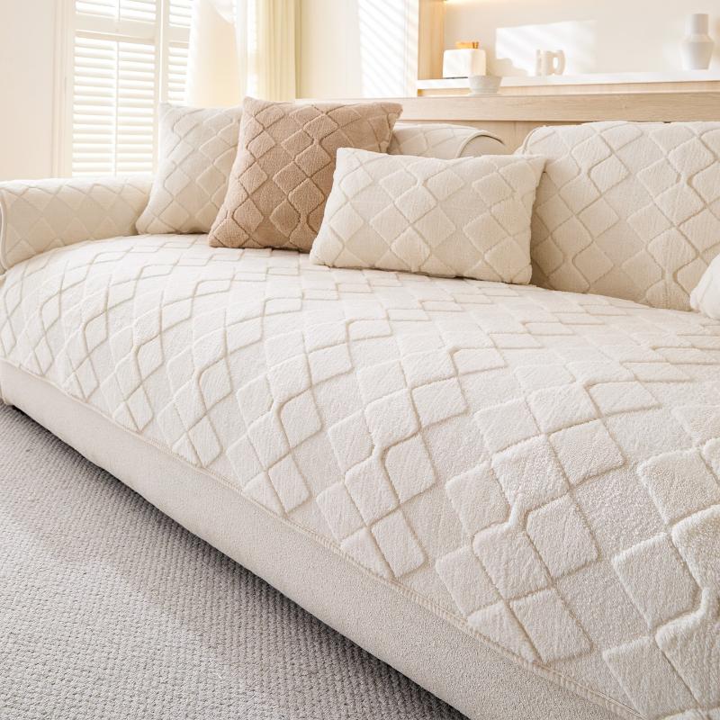 Shu Cotton Lint Sofa Cushion Thickened Autumn and Winter Plush Straight Row Leather Sofa Seat Cushion Dirt-resistant Simple Non-slip Cover