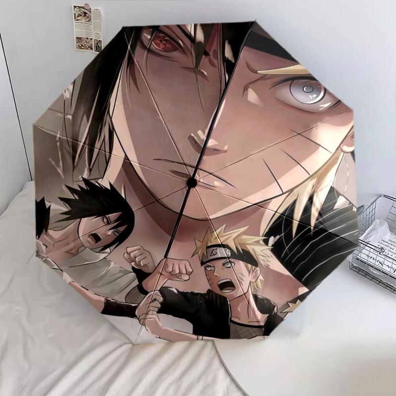 1 Stück Automatischer Faltregenschirm - Naruto Feuerbestimmungsmuster Tragbares faltbares Design Mit 8 Speichen Weihnachts-Geburtstagsgeschenke