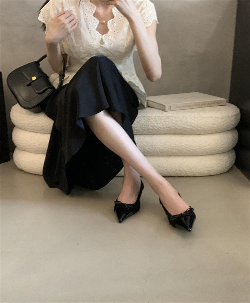 Fairy Wind Evening Wind Bag Head Sandals 2025 New French Temperament Gentle Bow Pointed Stiletto Shoes