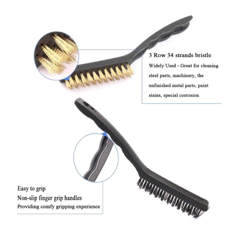 9Pcs Wire Brush Set, Metal Rust Remover Brushes Handy Steel/Nylon/Brass Brush Set for Cleaning Welding Slag and Rust