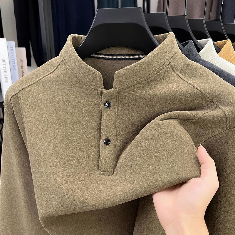 Men s Double-Sided Cationic Fleece Hoodie: 2025 Autumn/Winter Stand-Up Collar Casual Warm Base Layer Shirt L