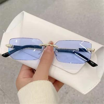 Luxury Rimless Business Rectangle Gradient Lens Unisex Fashion Sunglasses Women Men Fashion Colored Lenses Metal Frame Glasses