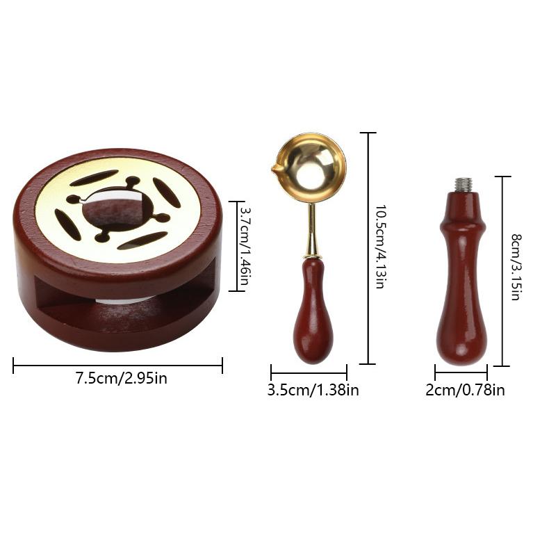 Wachssiegel Stempel Set Holz Wachsschmelz Lackofen mit Löffel Wachsperlen Schmelzheiztopf Hochzeitsfeier DIY Geschenk Dekoration