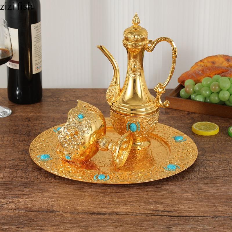 Metal Wine Set Flagon Wine Glass Storage Tray Wine Pot Wines Dispenser Goblet Offering Cups Emergency Kit Barware Bar Sets