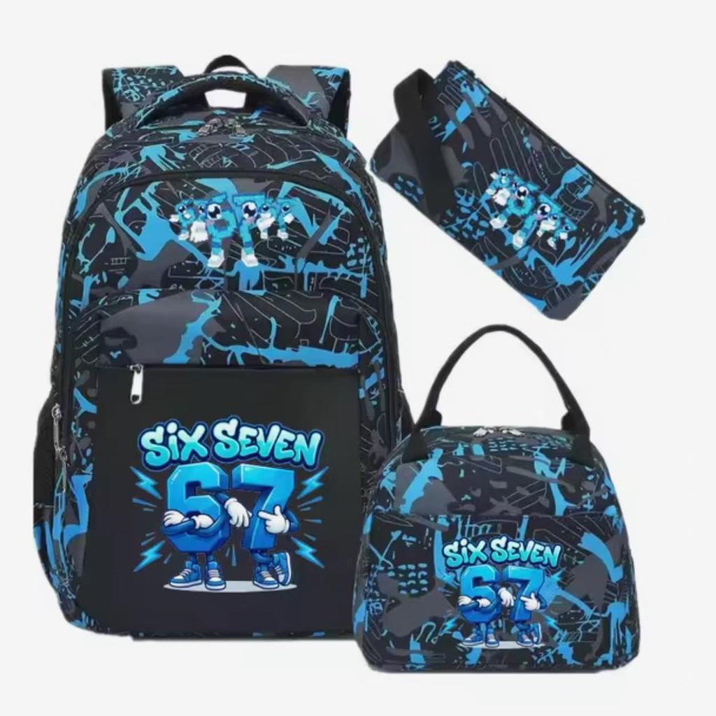 Large Capacity Schoolbag with Shoulder Strap; Student Three-piece Pencil Case Set
