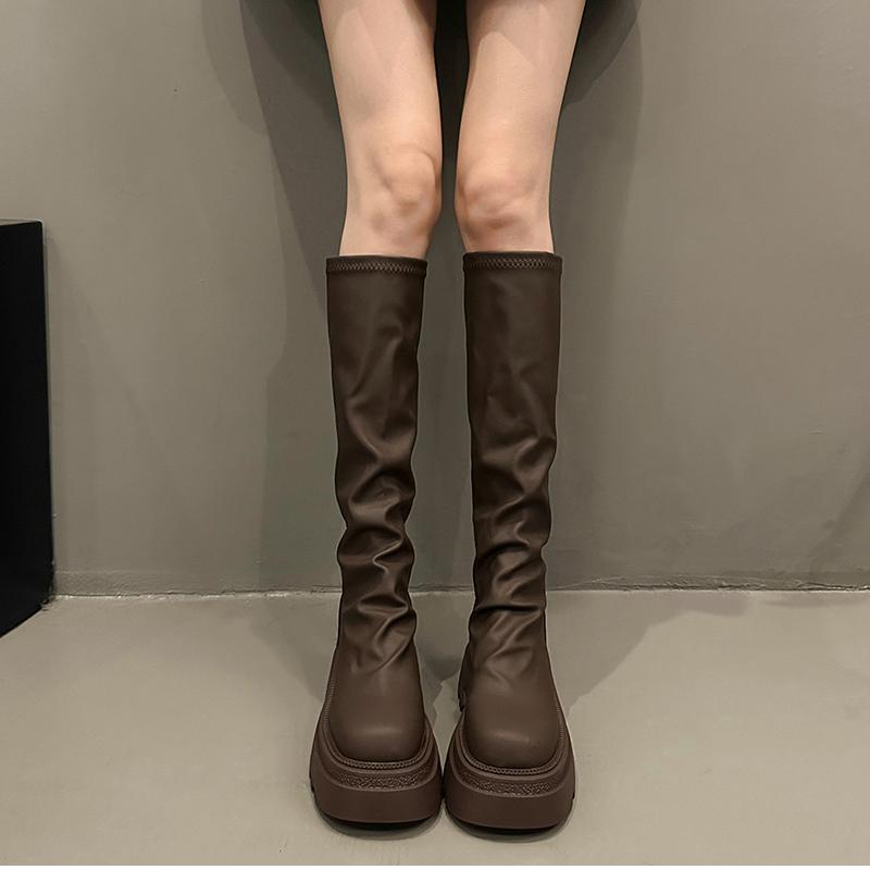 Autumn Winter Slim Women Knee High Boots Female Platform Thick Bottom Long Booties